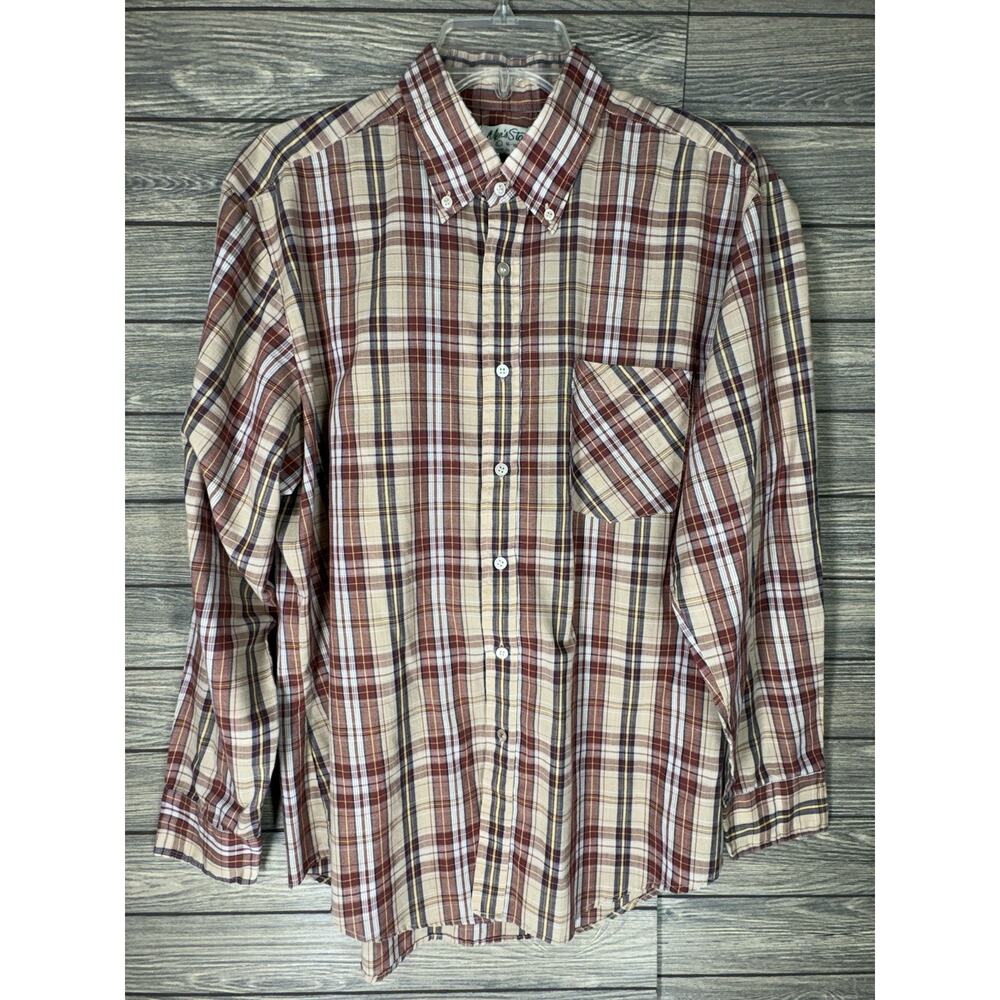 Sears The Mens Store Vintage Long Sleeve Button Up Flannel Shirt Sz L Multicolor